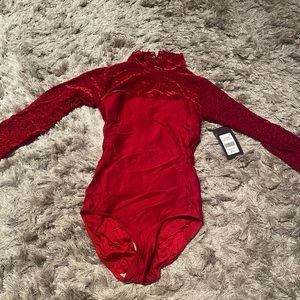 Eleve leotard with velvet detailed fabric and open back